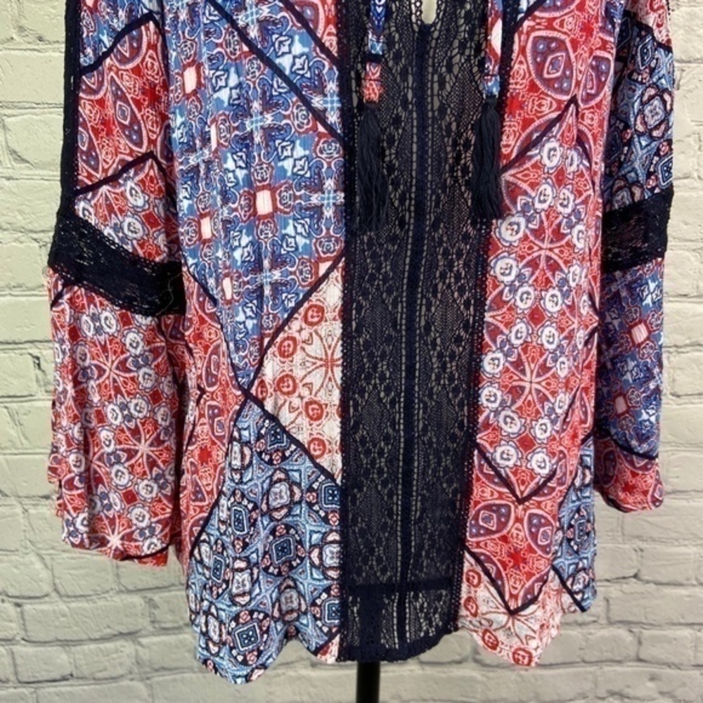 Jessica Simpson‎ Blouse Top Bandana Alaya Sheer Lace Boho Peasant Top Size L - Picture 5 of 16